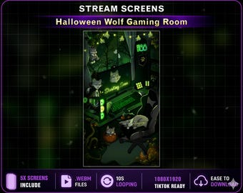 TIKTOK Screens Halloween Wolf Gaming Room, Spooky Room Animated Vertical Overlay for OBS & TikTok Live Studio