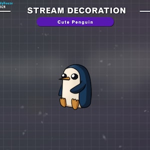 Animated Cute Penguin Stream Decoration, Penguin Twitch, animals Stream Add-on Kawaii Twitch Overlay...