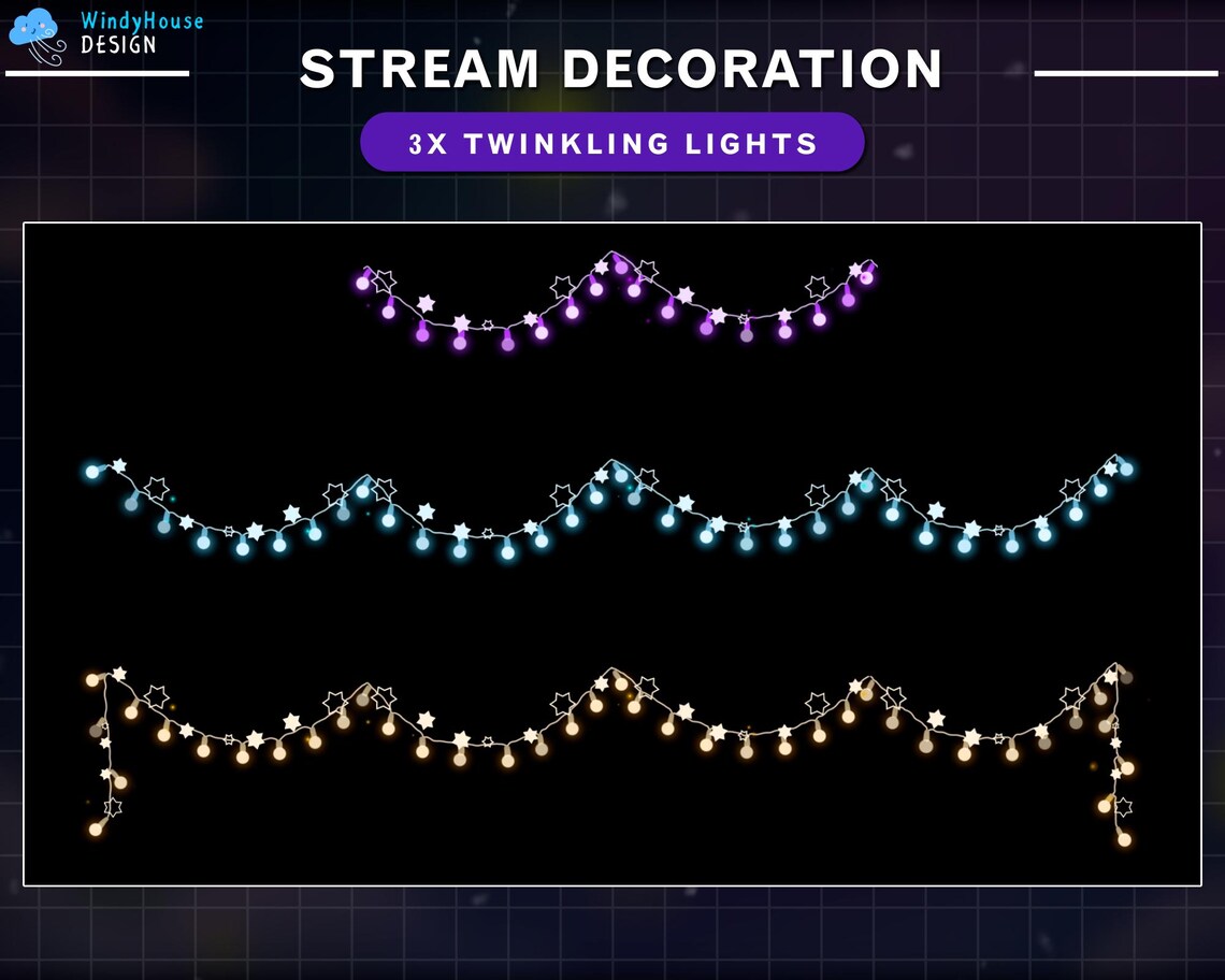 3x Animated Twinkle Lights Twitch Decoration, Hanging Star Lights ...