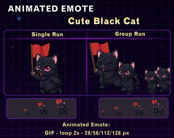 Animierte schwarze Katze Twitch Emote, Süßer Katzenstrom Emote für Twitch Discord