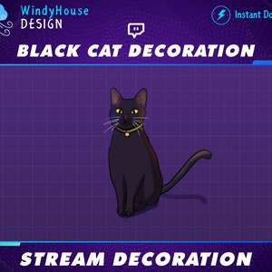 アニメーション化された黒猫のストリームデコレーション、子猫のTwitch、トラ猫のストリームアドオンかわいいTwitchオーバーレイ...