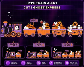 Animated Cute Ghost Express Hype Train Alert, Halloween Ghost Train Twitch Hype Alert for OBS Streamlabs Kick VTuber
