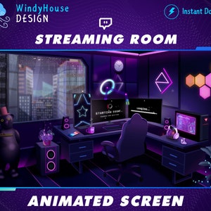 Pantallas animadas de transmisión de Twitch de la sala de juegos, sala de transmisión acogedora con superposición de Twitch lluviosa con fondo Streamer Vtuber
