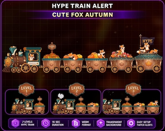 Animated Fox Autumn Express Hype Train Alert, Cute Fox Pumpkin Twitch Hype Alert for OBS Streamlabs Kick VTuber