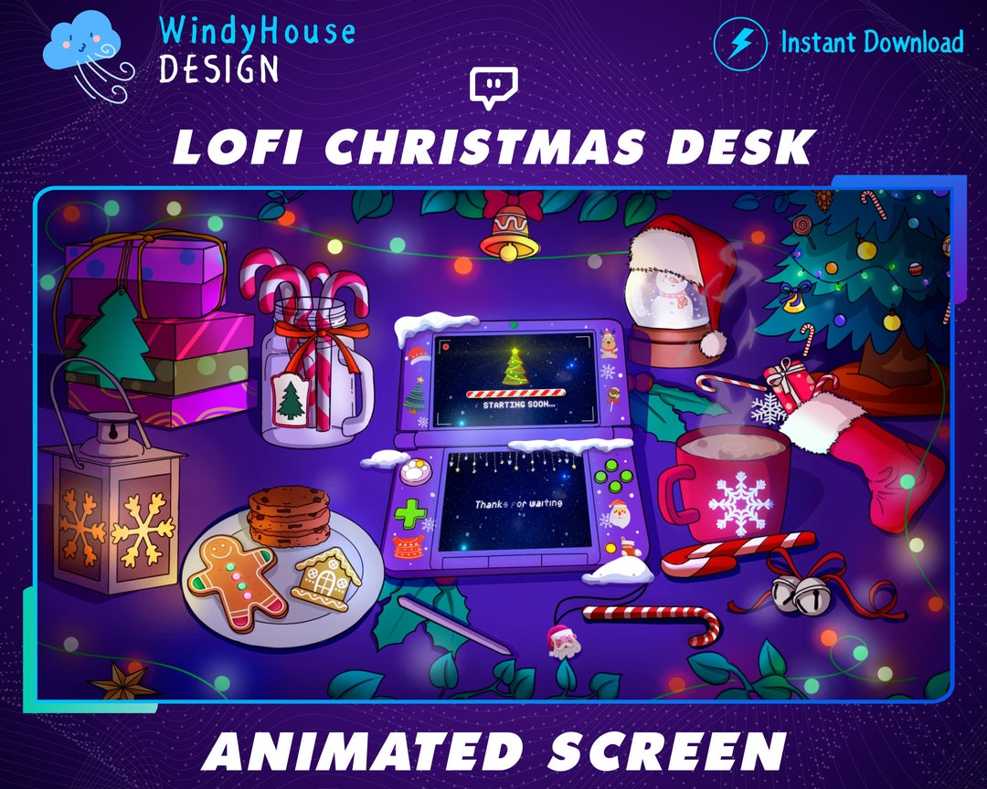 Animated Winter Cozy Twitch Stream Screen, Cute Christmas Setup Twitch