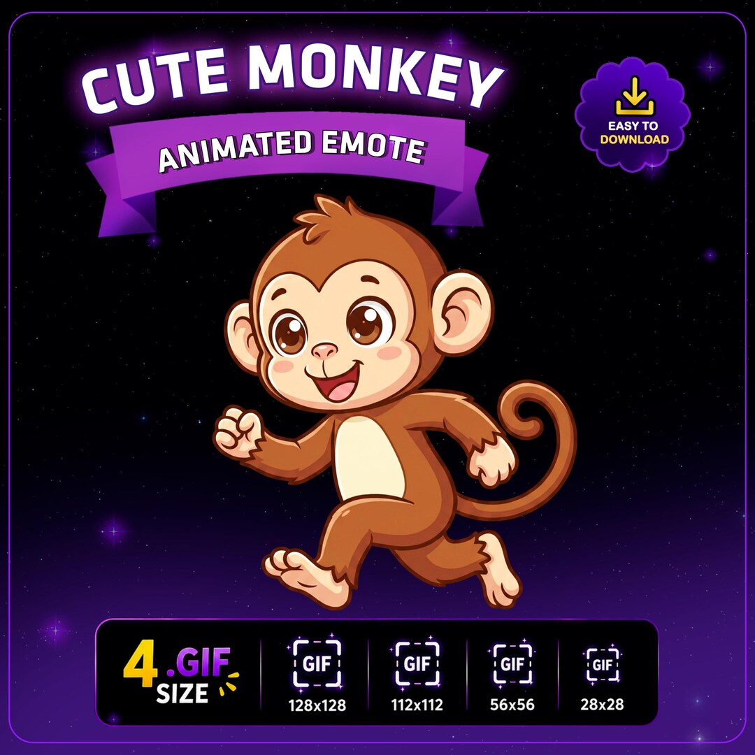 Cute Monkey Running Animated Twitch Emote, Little Monkey Holding Banana ...