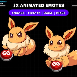 Geanimeerde Twitch-emote, Stream Decoration Eevee GG, Eevee Twitch-emotes, Good Game-emotes, Leuke emotes voor YouTube, Discord