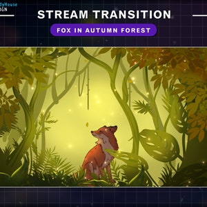 2x Animated Stream Transition Fox in Autumn Forest, Cute Fox Twitch OBS Scenes Stinger, Twitch Transition