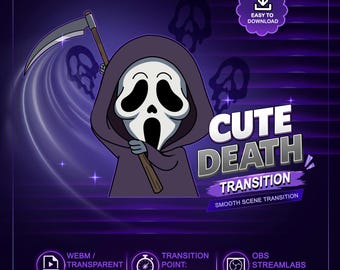 Grim Reaper Stinger Transition, Cute Reaper Twitch Stream Transition, Twitch Scene Transition for OBS Streamlap Streamer Vtuber