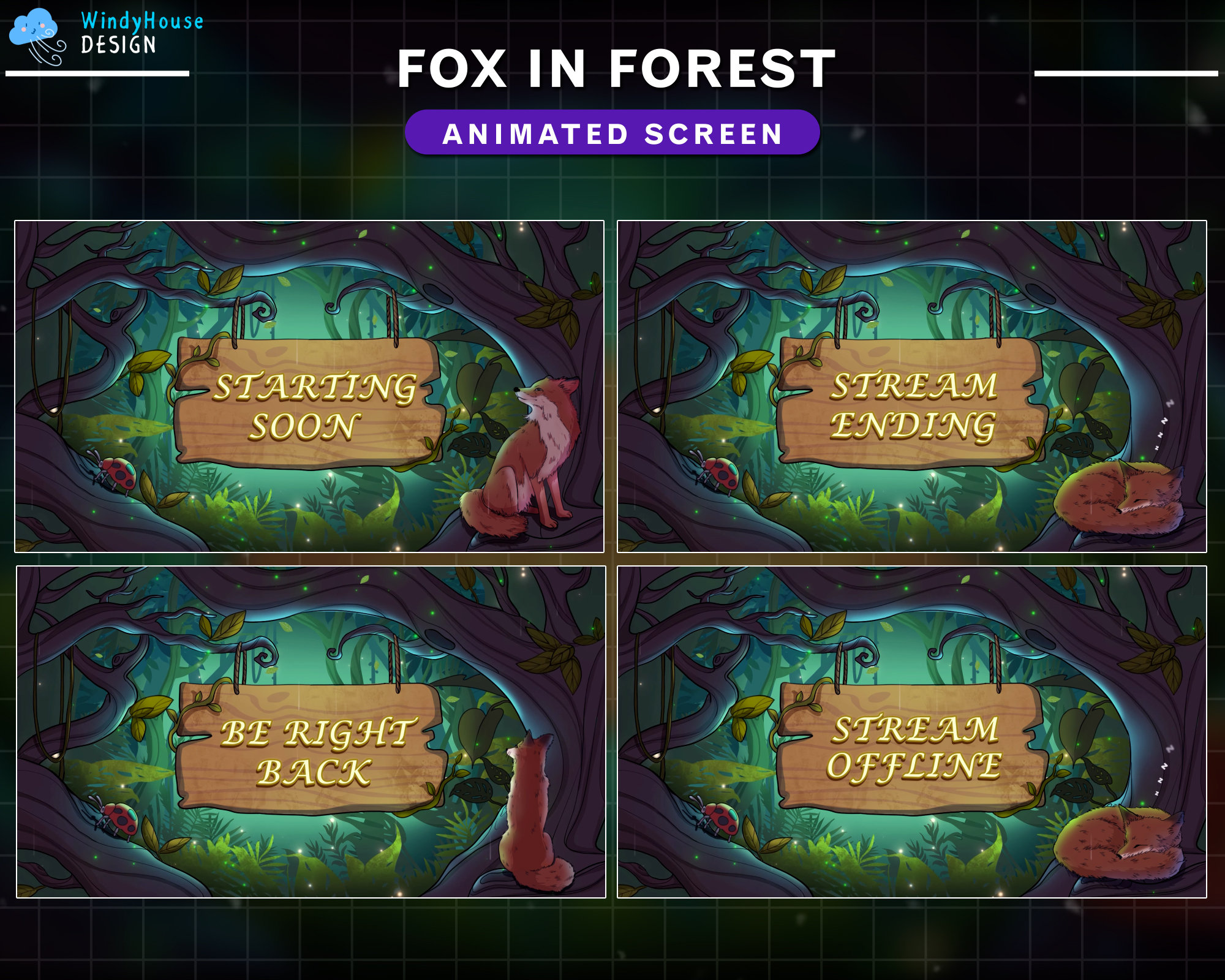 Animated Stream Screens Red Fox in Forest, Rainy Night Forest Twitch ...
