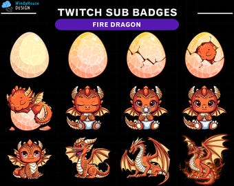 Insignias de suscripción de Twitch: Dragón de fuego místico, conjunto de insignias de transmisión de fantasía para streamers