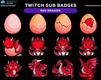 Insignias de suscriptor de Twitch Dragón Rojo Místico, conjunto de insignias de fantasía para streamers