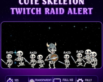 Animated Cute Viking Skeleton Raid Twitch Alert, Skeleton Stream Alert, Bonus  Twitch Discord Emotes for Streamer, Vtuber (.WEBM, .GIF)