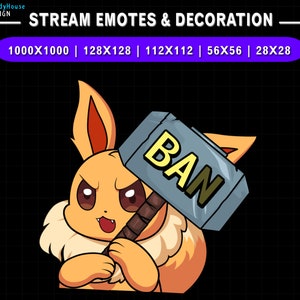 Geanimeerde Twitch Emote Eevee BAN, schattige Eevee Twitch Emotes, BAN Emotes voor YouTube, Discord, Kick