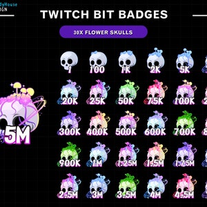 30x Cute Skull Twitch Bit Badges / Complete Twitch Bit Badges Set/ Twitch Tier Badges / Skull Badges / Number Bit Badges / Gamer Graphics