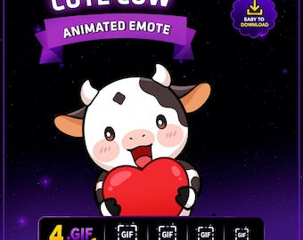 Animated Cow Love Twitch Emote, Cute Cow Stream Emote for Twitch Discord