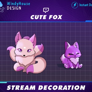 Animated Cute Nine Tailed Fox Stream Decoration, Cute fox Twitch, fox Stream Add-on Kawaii Twitch Overlay...