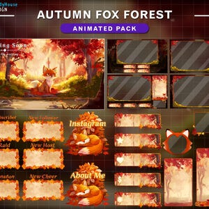 Animiertes Herbst Herbst Herbst Herbst Twitch Overlay mit Fuchs, Ahornblatt, Wald, Fluss ...