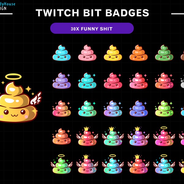 30x badges drôles de merde Twitch Bit, ensemble complet de badges Twitch Bit, badges Twitch Sub