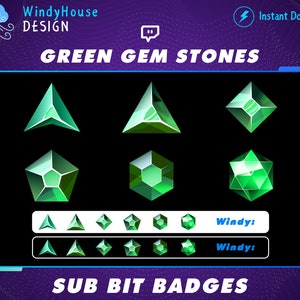 Gem Stones Sub/Bit Badges, GreenCrystal Twitch Badges, Diamond Loyalty Badges, Streamer Graphics, Badges For Streamers
