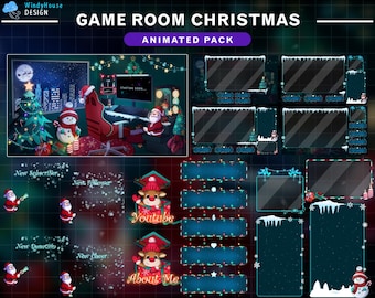 Animated Christmas Twitch Overlay Lofi Game Room, Christmas Stream Package, Winter Stream Overlay with Snow Falling, Snowman, Christmas Tree