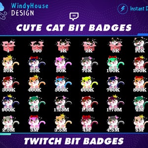 30x Cute Cat Twitch Bit Badges, Kitty Cat Twitch Bit Badges Set, Twitch Tier Badges For Streamers/Discord