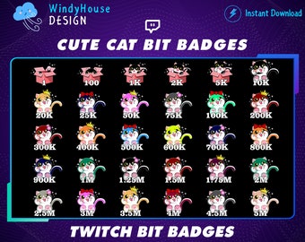 30x Cute Cat Twitch Bit Badges, Kitty Cat Twitch Bit Badges Set, Twitch Tier Badges For Streamers/Discord