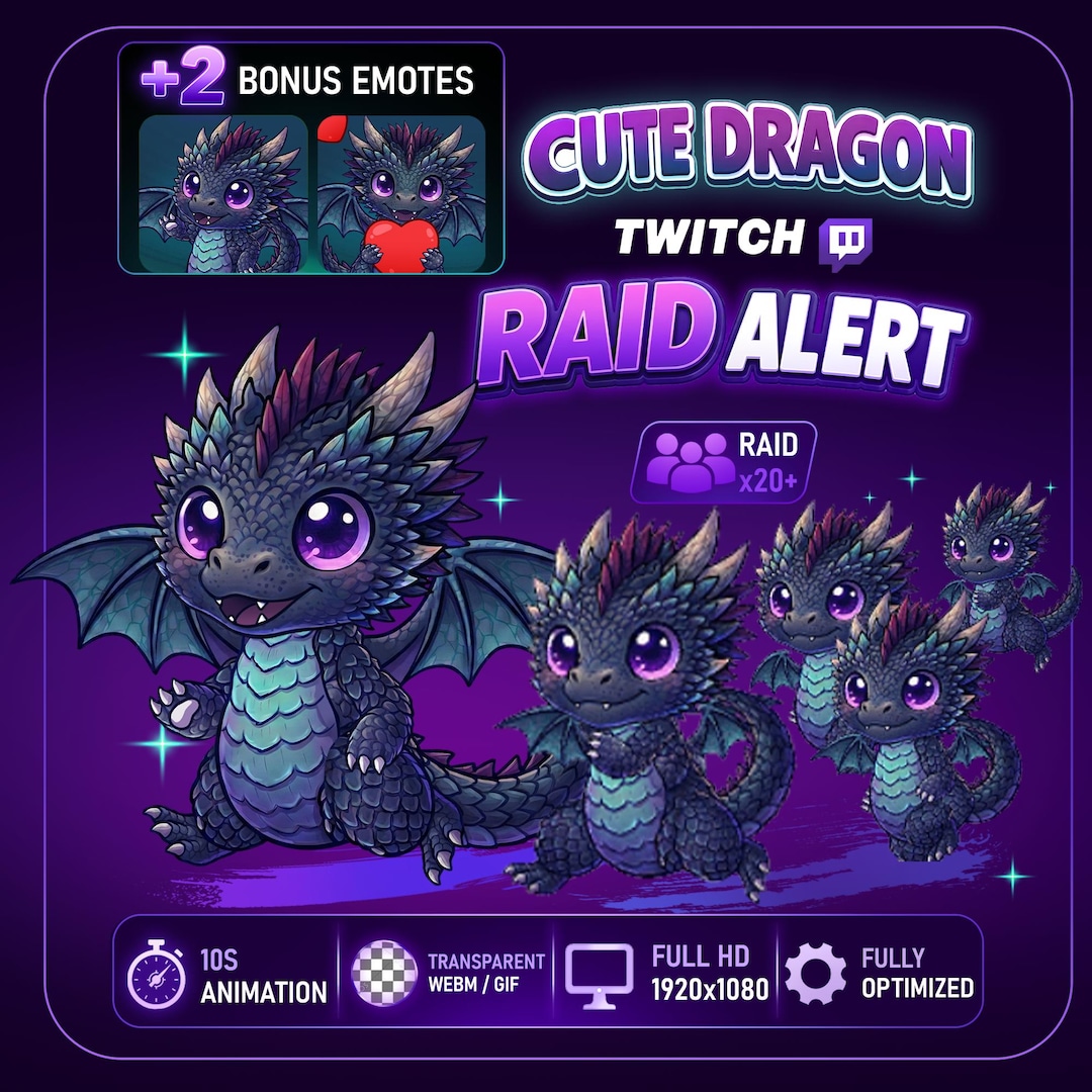 Alerte de raid animée Dragon Twitch mignon, alertes de flux Fantasy ...