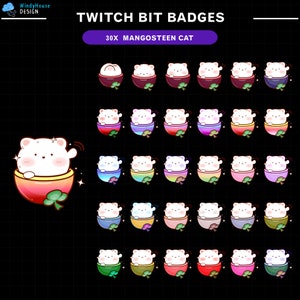 Leuke Mangosteen Cat Twitch Bit Badges, Cute Cats Twitch Sub Badges voor Streamers, YouTubers & Discord