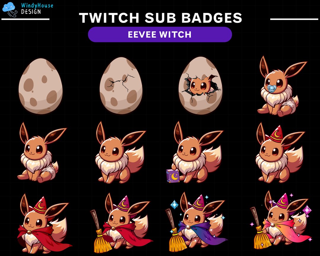 Eevee Witch Twitch Sub Badges/ Eevee Twitch Sub Badges Set/ Kawaii ...