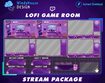 Animated Cozy Gaming Room Twitch Stream Package, Aesthetic Twitch Overlay Pack