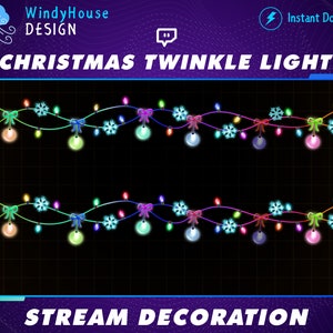 2x Animated Christmas Twinkle Lights Twitch Stream Decoration, Snowflakes lights,Hanging Christmas Balls, Christmas Twitch Overlay, Graphics