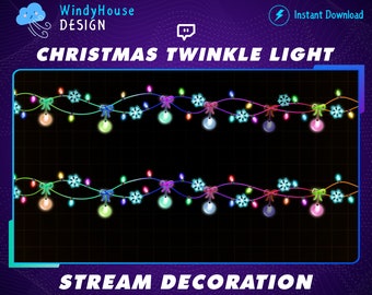 2x animierte Lichterkette Twitch Stream Dekoration, Schneeflocken Lichter, Hängende Weihnachtskugeln, Weihnachten Twitch Overlay, Grafik