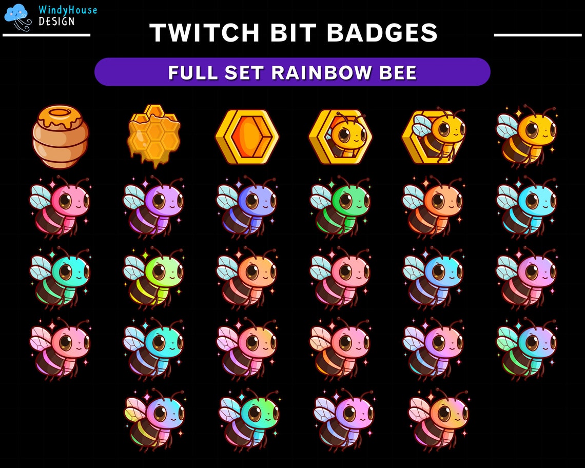 Full Set Twitch Sub Bit Badges Honey Bees, Bee Twitch Badges, Complete ...