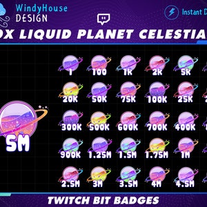 Twitch Planet Sub Bit Badges / Cosmic Sparkle Planet Collection / Galaxy Bit Badges / Number Bit Badges / Astronomy Twitch