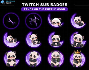 Panda Purple Moon Twitch Sub Badges/Conjunto de Panda Twitch Sub Badges/Twitch Moon Badges/Twitch Tier Badges