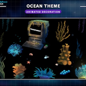 20x animierte Ozean Thema Stream Dekoration, Sommer Twitch Overlay, Hai Twitch, Koralle, Algen, Sea Kick Overlay, Grafiken für Streamer