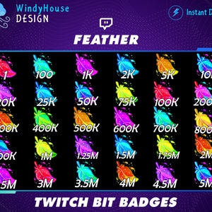 30x Feather Twitch Bit Badges / Complete Twitch Bit Badges Set/ Cute Twitch Badges / Number Bit Badges / Gamer Graphics