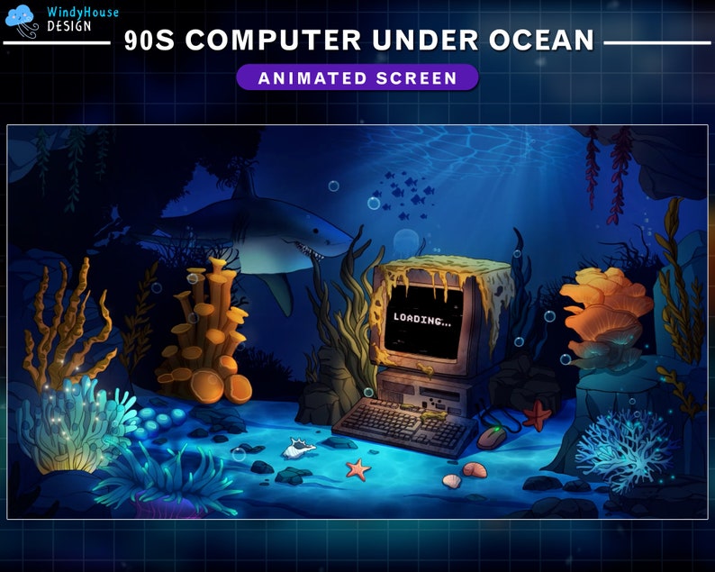 Stream Offline Screen Fish Animated Stream Screen Undersea Computer, Summer Twitch Overlay, Shark ...