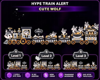Animated Cute Wolf Hype Train Alert, Wolf Twitch Hype Train for OBS Streamlabs Kick VTuber