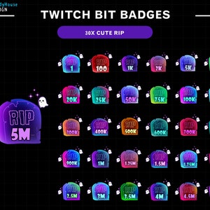 30x RIP Twitch Bit Badges / Complete Twitch Bit Badges Set/ Twitch Tier Badges / Grave Badges / Number Bit Badges / Gamer Graphics