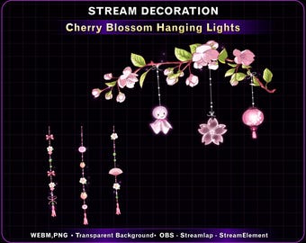 Cherry Blossom Hanging Lights, Animated Stream Decoration, Kawaii Twitch Decor for OBS, Streamlabs, StreamElements, VTuber