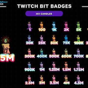 30x Candles Twitch Bit Badges / Complete Twitch Bit Badges Set/ Twitch Tier Badges / Candles Twitch Badge / Number Bit Badges