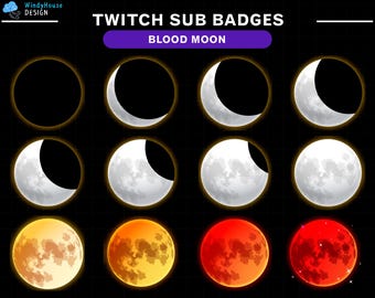 Blood Moon Twitch Sub Badges/ Moon Twitch Sub Badges Set/ Moon Twitch Bit Badges/ Twitch Tier Badges