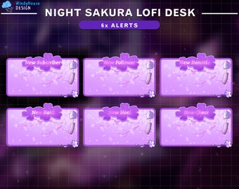 Alertas animadas de Twitch Cherry Blossom, alertas estéticas de Sakura Purple Stream