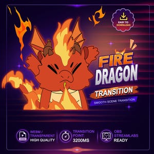 Animowane przejście strumienia ognistego smoka, urocze żądło smoka Twitch, nakładka fantasy Twitch