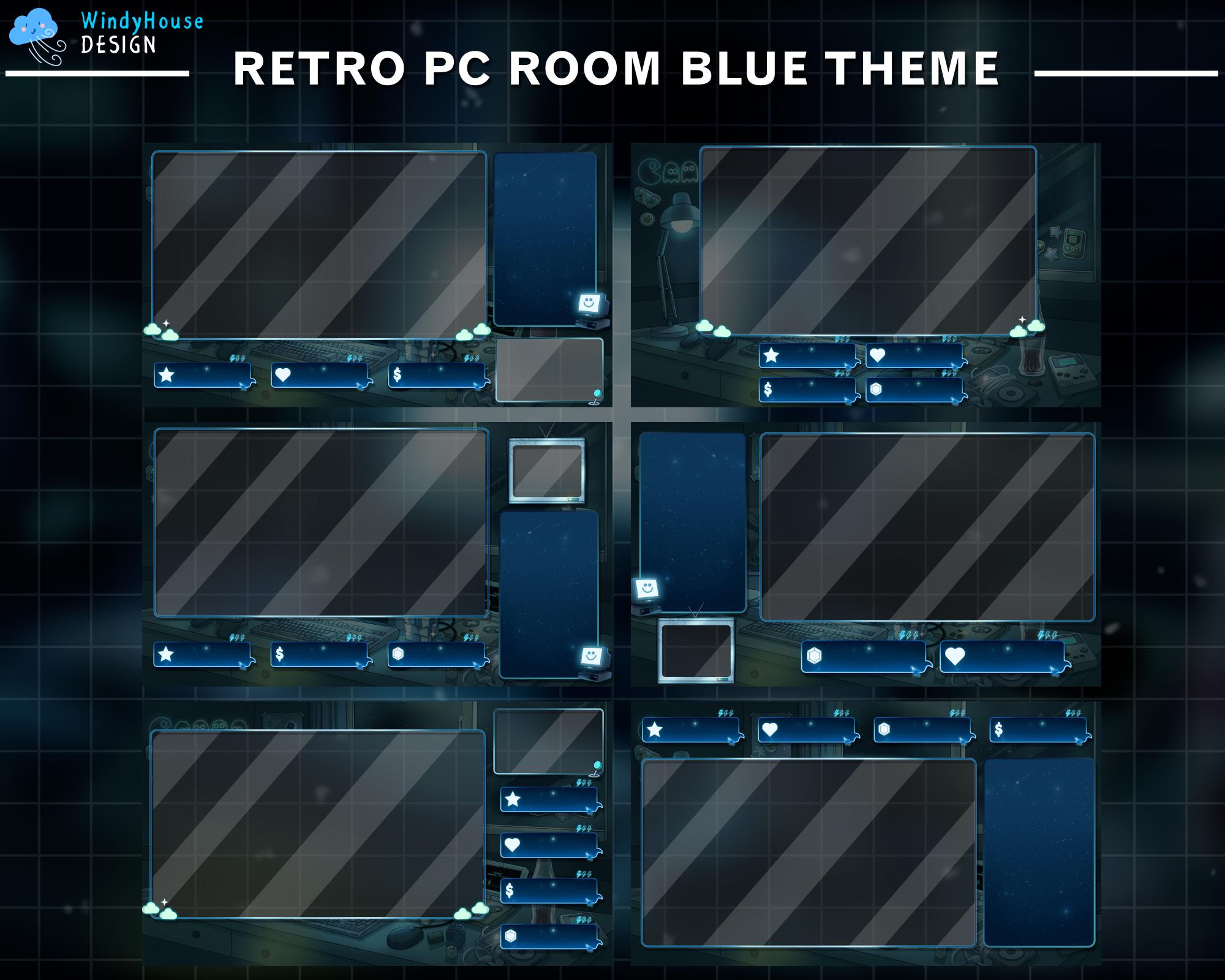 Stream Computer Frame Retro Animated Stream Package Retro PC Room Blue Theme, Cozy Gaming Room ...
