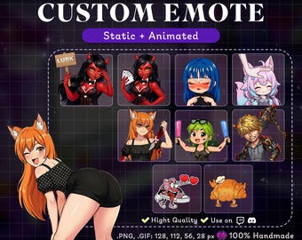 Custom Twitch Emotes, Chibi - Anime Style Stream Emotes, animals Emote for Streamer