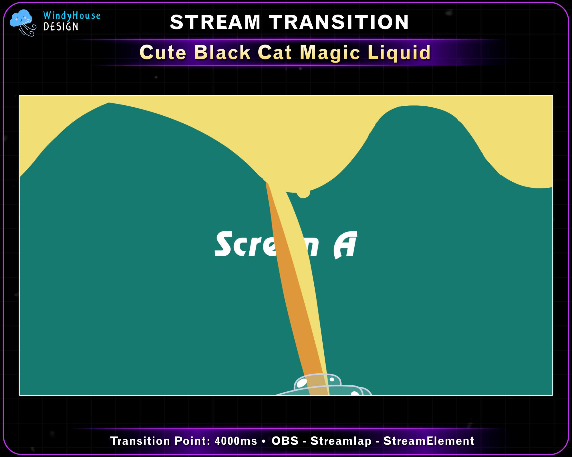 Magicstream Transition Animated Black Cat Magic Potion Stream Transition, Witch Cat Twitch ...