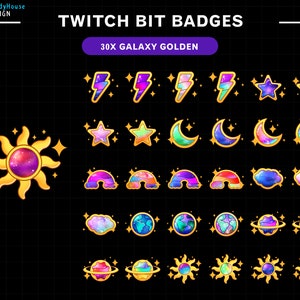 Twitch Bit Badges Gold Galaxy Planet Collection / Twitch Sub Badges Cosmic Sparkle Space Collection / Starry Theme / Moon / Stars